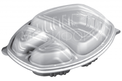 Крышка для ланч-бокса пластикового 3-х секционная овальная, 258*202мм h35мм, прозрачная