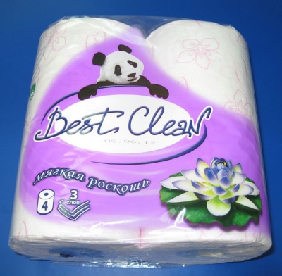 Туалетная бумага "BEST CLEAN"LUX 3-слойная, 4 рул. в упак, белая с рисунком